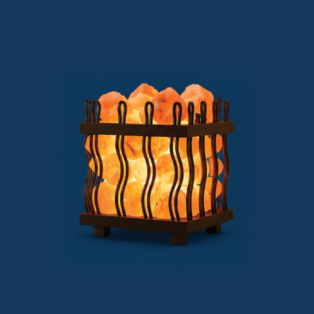 Himalayan Iron Crafted Pink Salt Lamp – Square Grill Shape